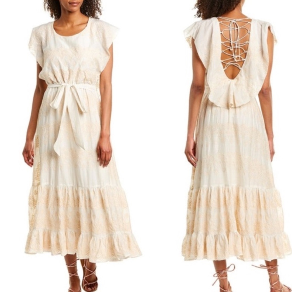 Love Sam Tallulah Silk-Blend Embroidered Ivory Maxi Dress Sz S - Picture 2 of 16
